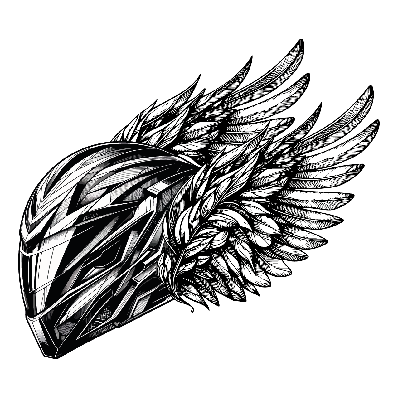 Detailed wing illustration in line art style